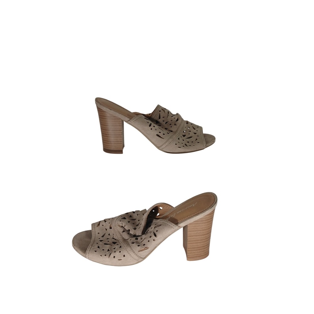 American Eagle Laser Cut Heeled Mules 6.5 Tan Boho Block Heel Sandals
